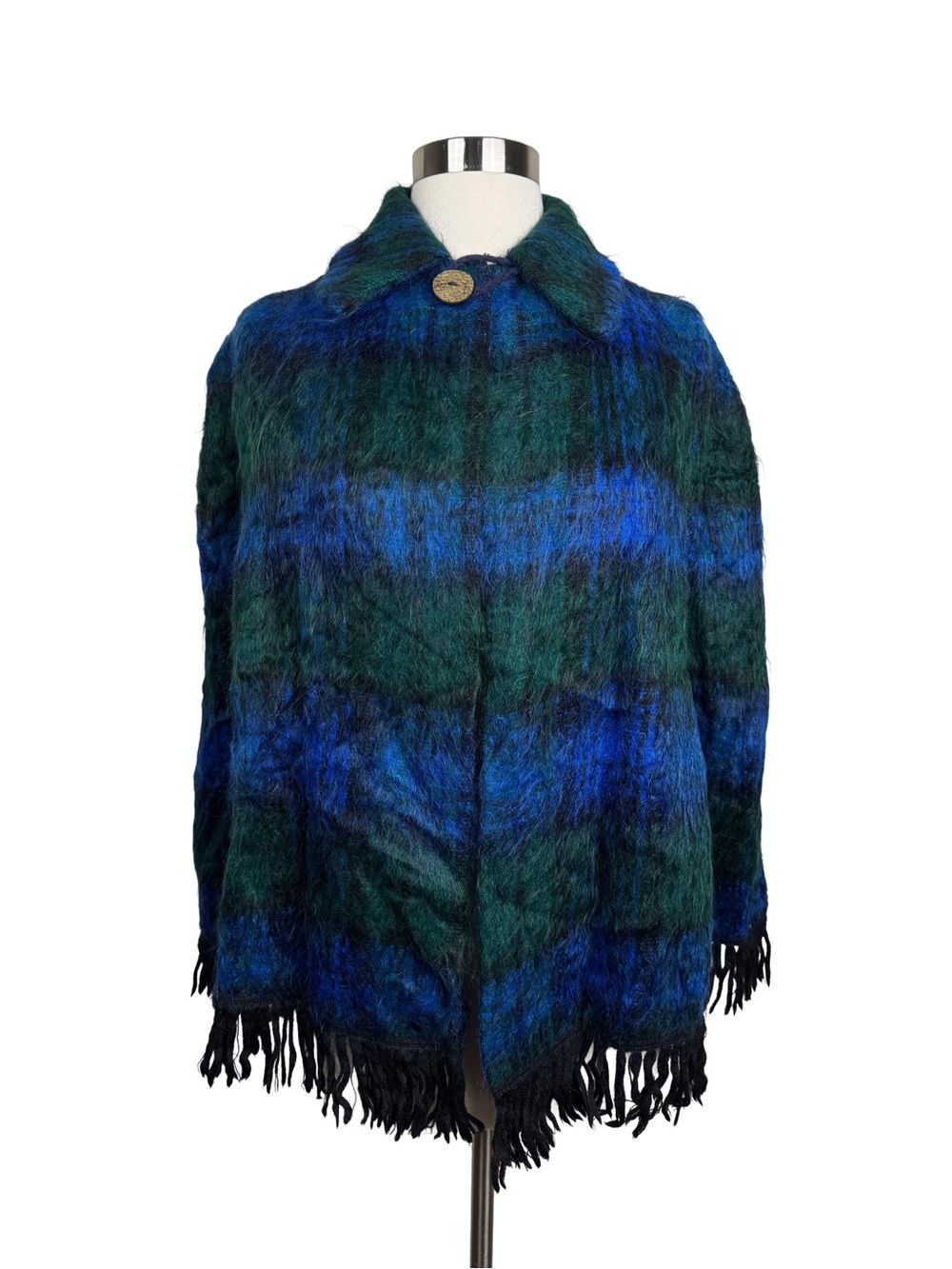 Vintage Tartan Fringe Scottish Wool Mohair Poncho Shaw Arm Hole The Scotch House